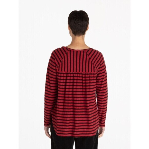 Cut Loose Long Sleeve Top XS Striped Red/Navy Ruched Back Nautical Lagenlook - Picture 4 of 12